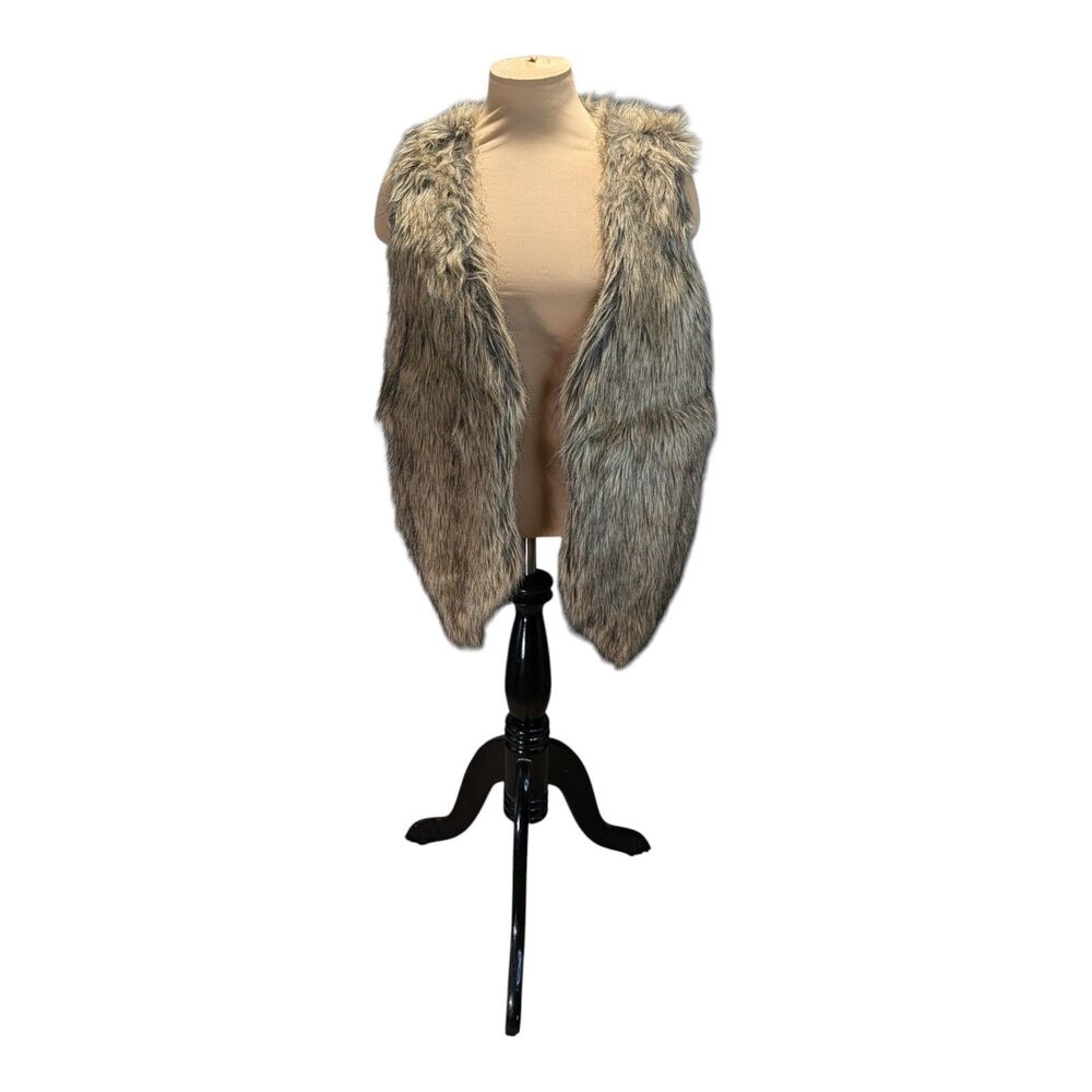 Faux Fur Vest M Brown/Beige Knit Open Shaggy